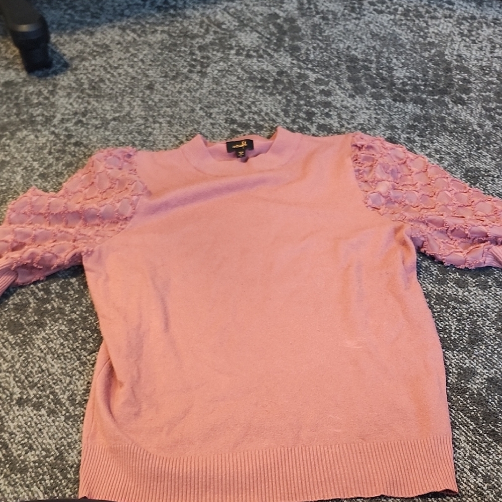 Chic Pink Sweater with Lace Sleeves